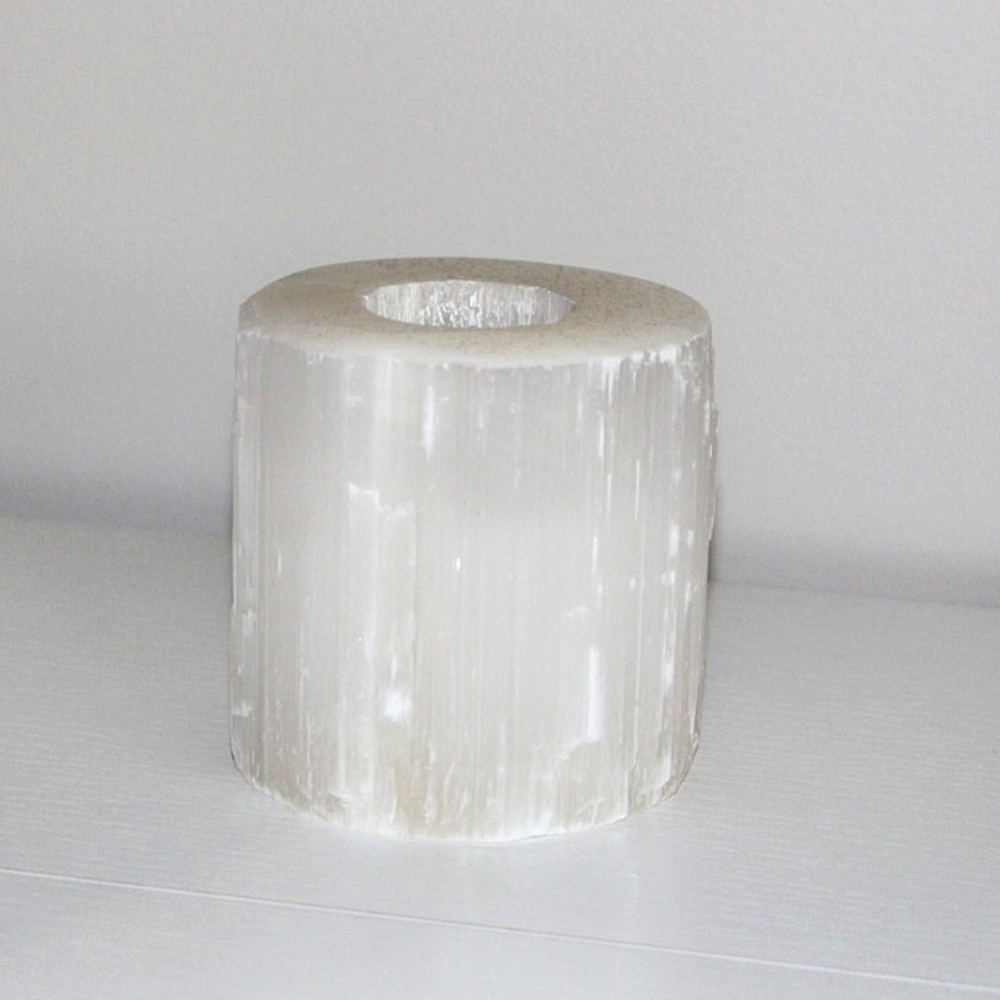 White Selenite Cylinder Candle Holder - Minimal Home Accent